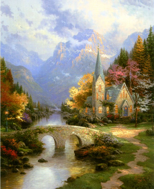 (image for) Handmade oil painting Copy paintings of famous artists Thomas Kinkade's painting, NO.89